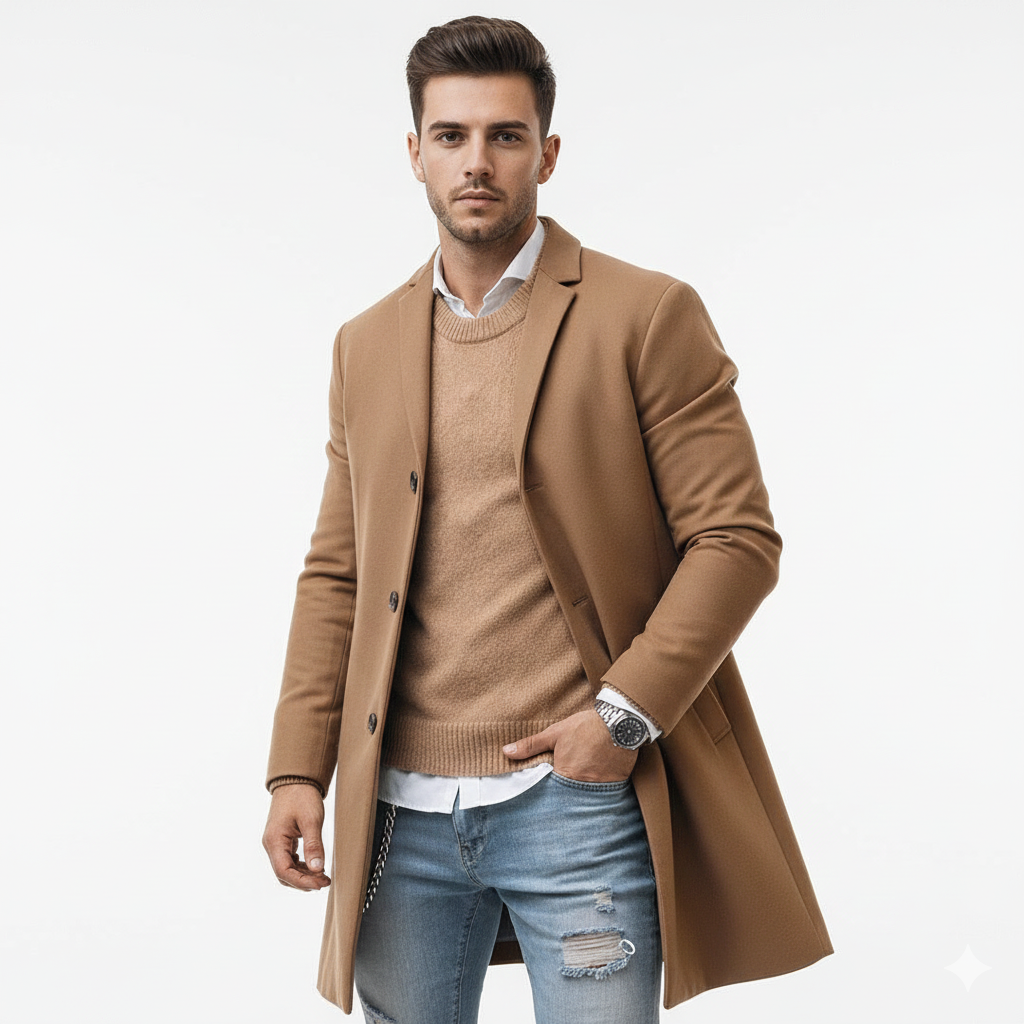 Norlan Men's Single-Breasted Coat – Slim Fit & Modern Style