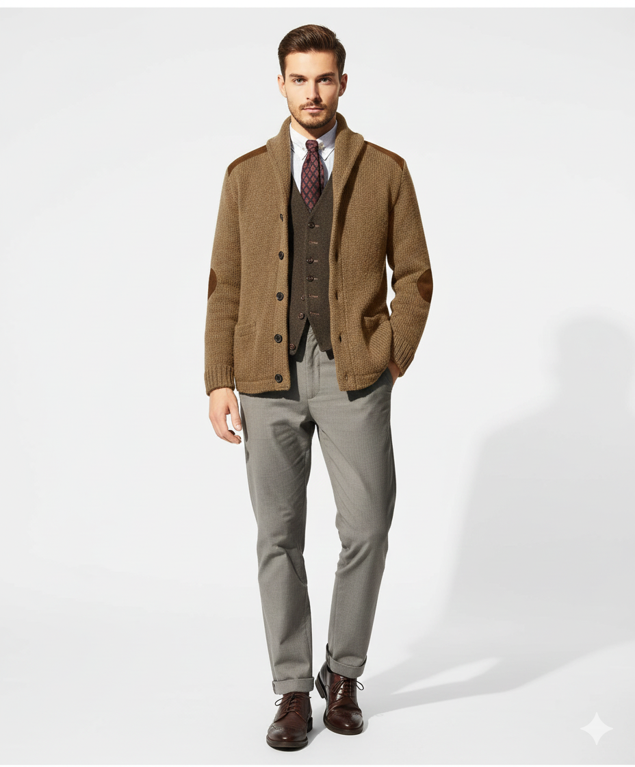 Evan Men's Patchwork Jacket – Modern Jacket with Knitted Pockets, Elegant Casual Style