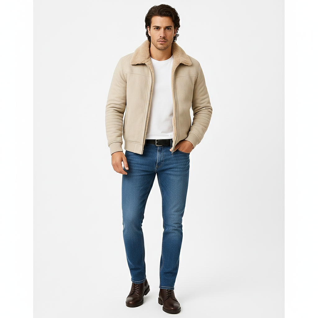 Michael Men's Fur Collar Jacket – Elegant Zipped Coat with a Modern Slim Fit Style