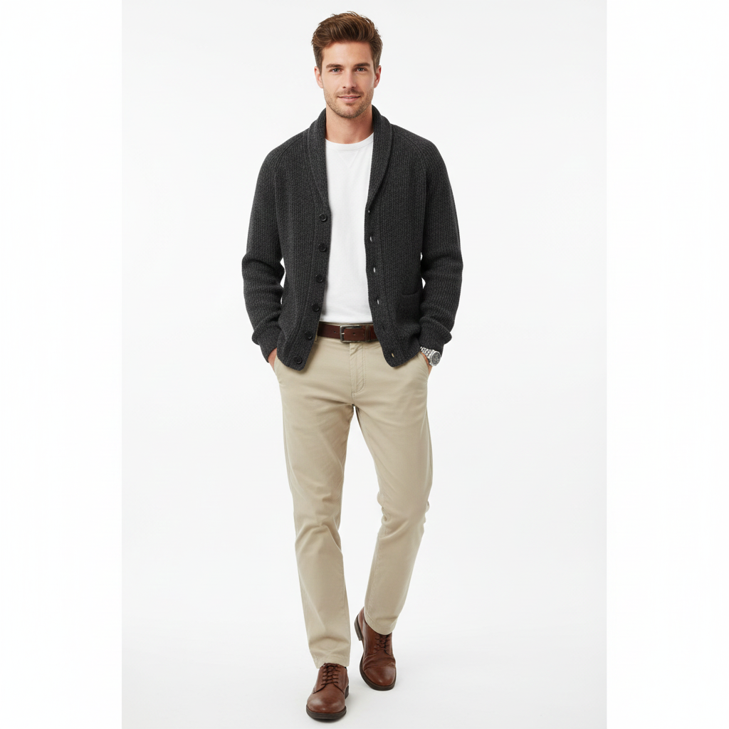 Victorino Men's Wool Vest – Striped V-Neck Cardigan with Buttons and Pockets