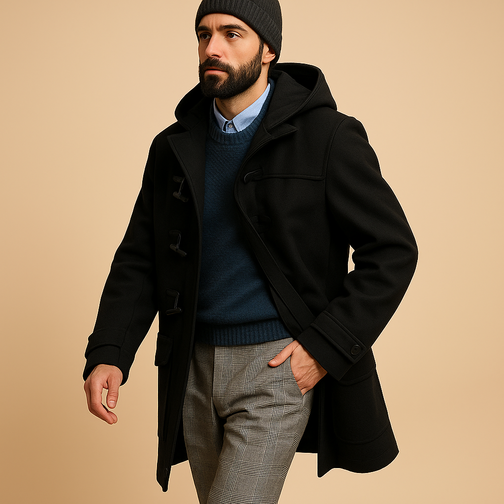 Seth Long Coat Men – Elegant Extended Cut with Front Closure & Side Pockets