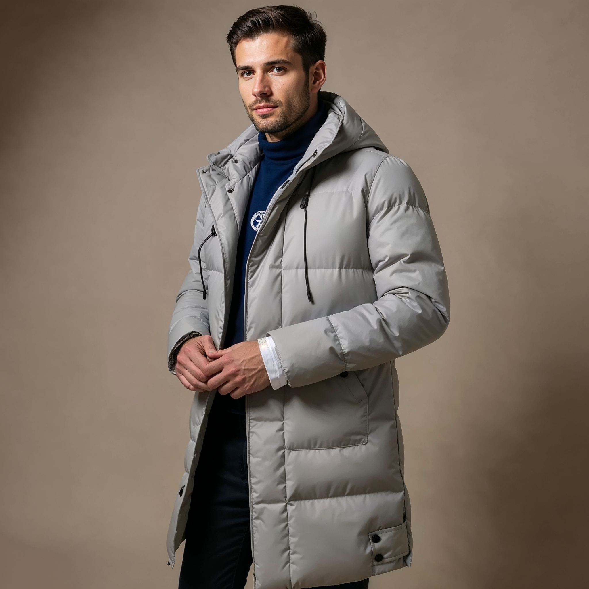 Arlo Men's Long Puffer Coat – Warm Winter Down Jacket with Hood & Protective Cut