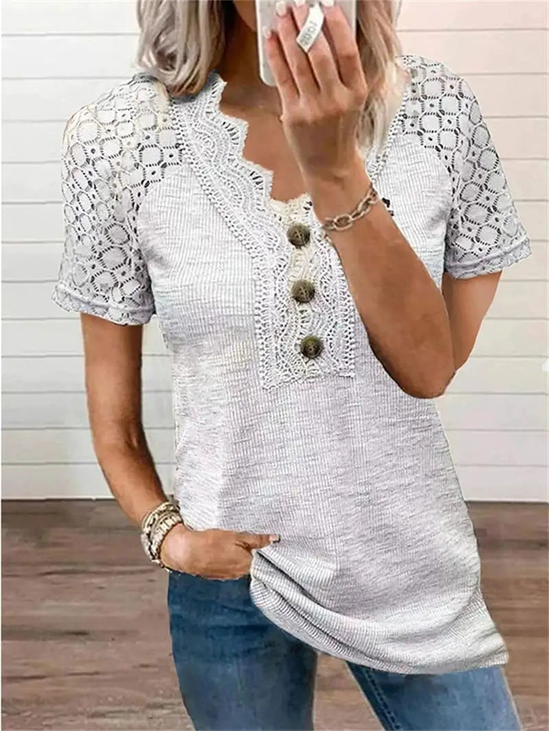 T-shirt Woman Chandy with Lace Details – Lightweight Cotton with Short Sleeves for Spring & Summer