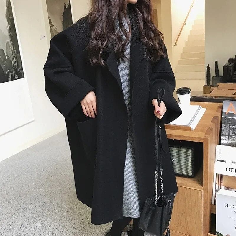 Megan Long Oversize Coat Woman – Wool Coat with Belt & Elegant Double Breasted