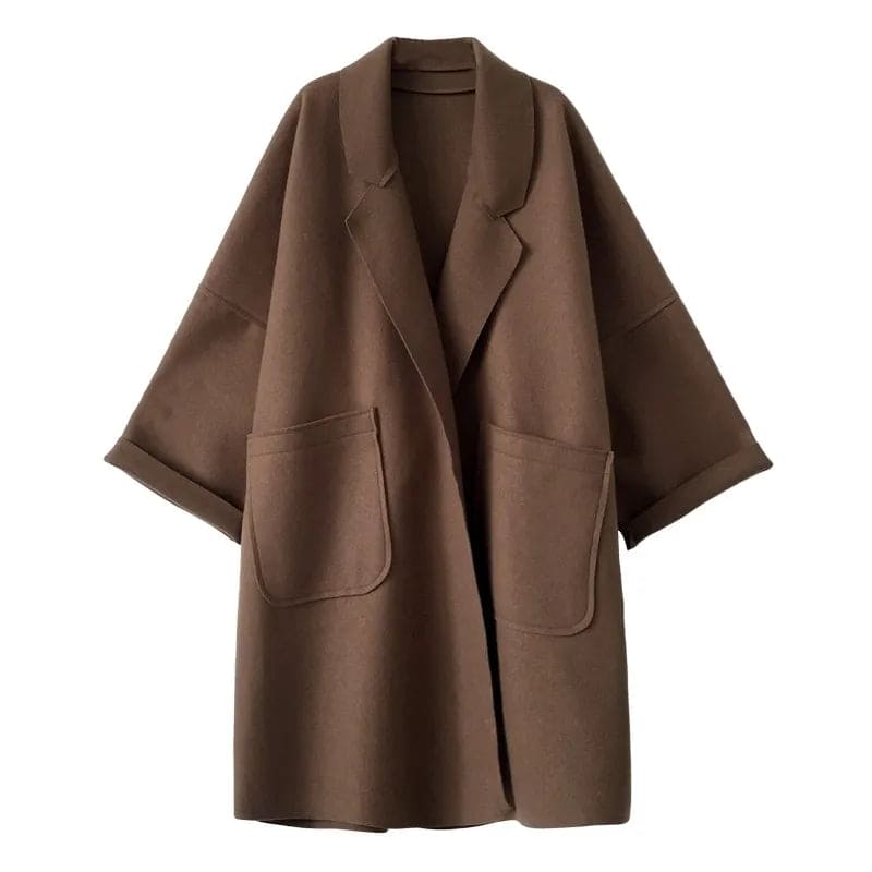 Megan Long Oversize Coat Woman – Wool Coat with Belt & Elegant Double Breasted