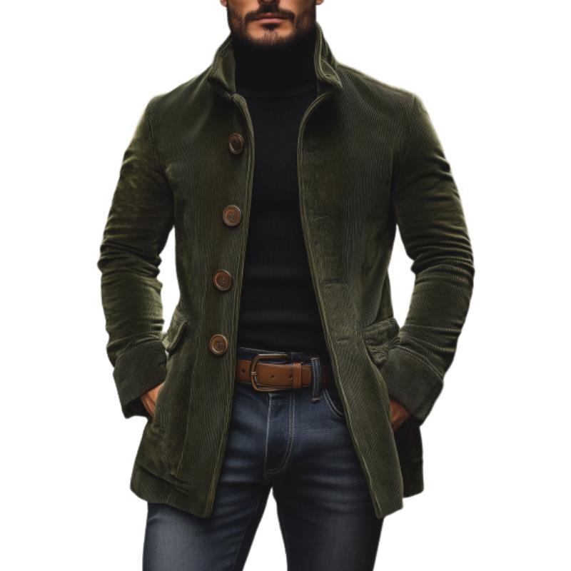 Emerson Men's Corduroy Velvet Coat – Slim Fit with Stand-up Collar & Elegant Side Pockets