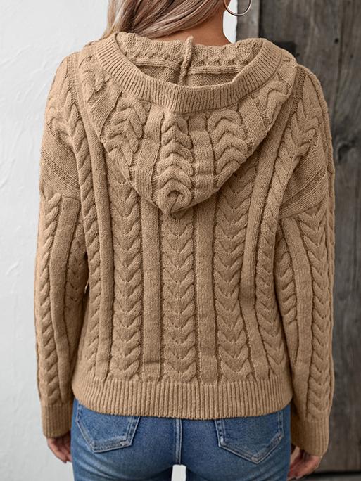 Fatima Sweater Woman – Vintage Knitted Sweater with Hood & Cozy Buttoned Collar for Autumn/Winter