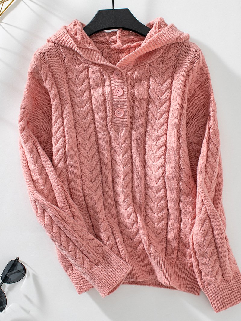 Fatima Sweater Woman – Vintage Knitted Sweater with Hood & Cozy Buttoned Collar for Autumn/Winter