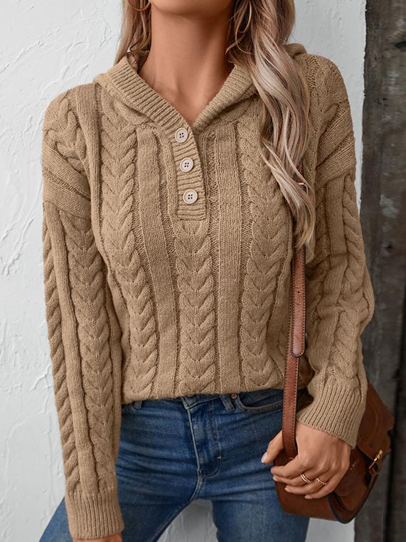 Fatima Sweater Woman – Vintage Knitted Sweater with Hood & Cozy Buttoned Collar for Autumn/Winter