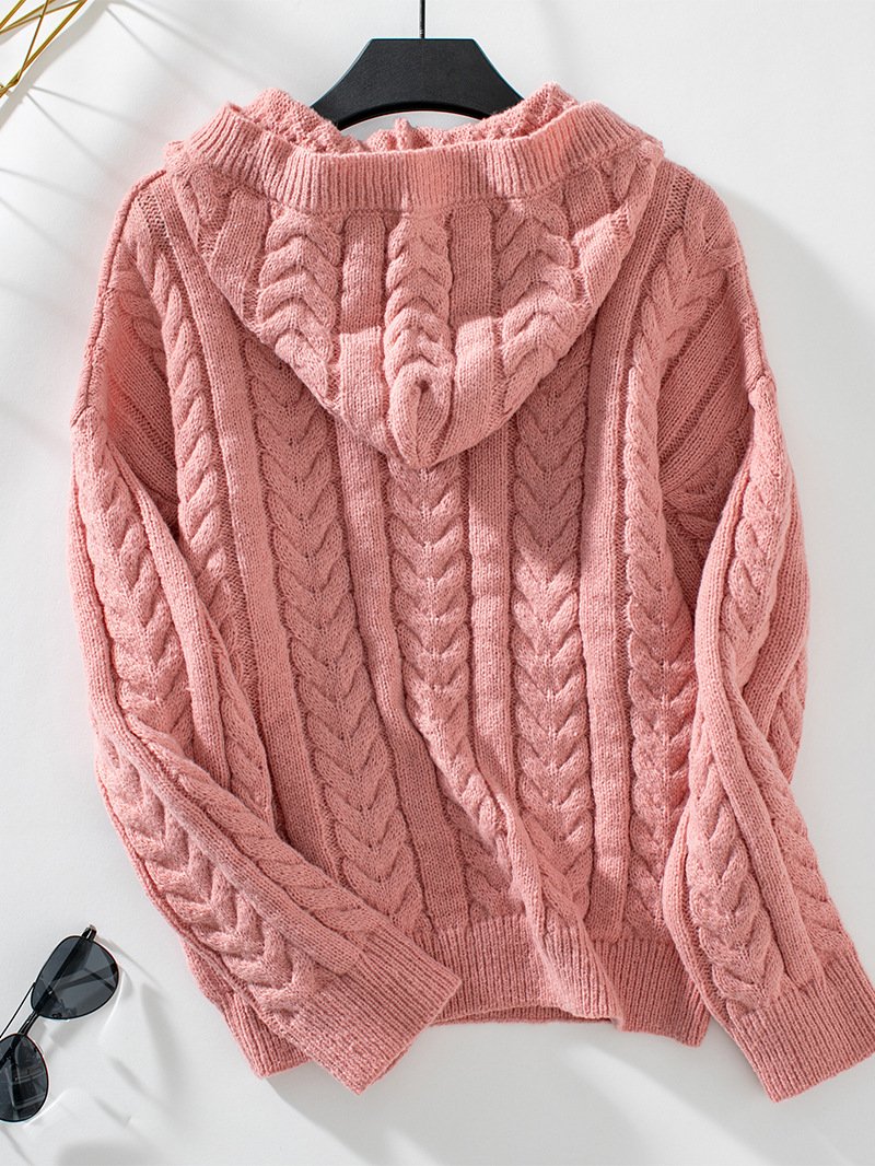 Fatima Sweater Woman – Vintage Knitted Sweater with Hood & Cozy Buttoned Collar for Autumn/Winter