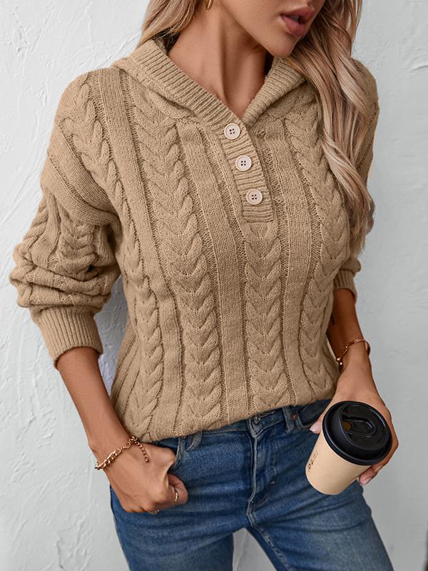 Fatima Sweater Woman – Vintage Knitted Sweater with Hood & Cozy Buttoned Collar for Autumn/Winter