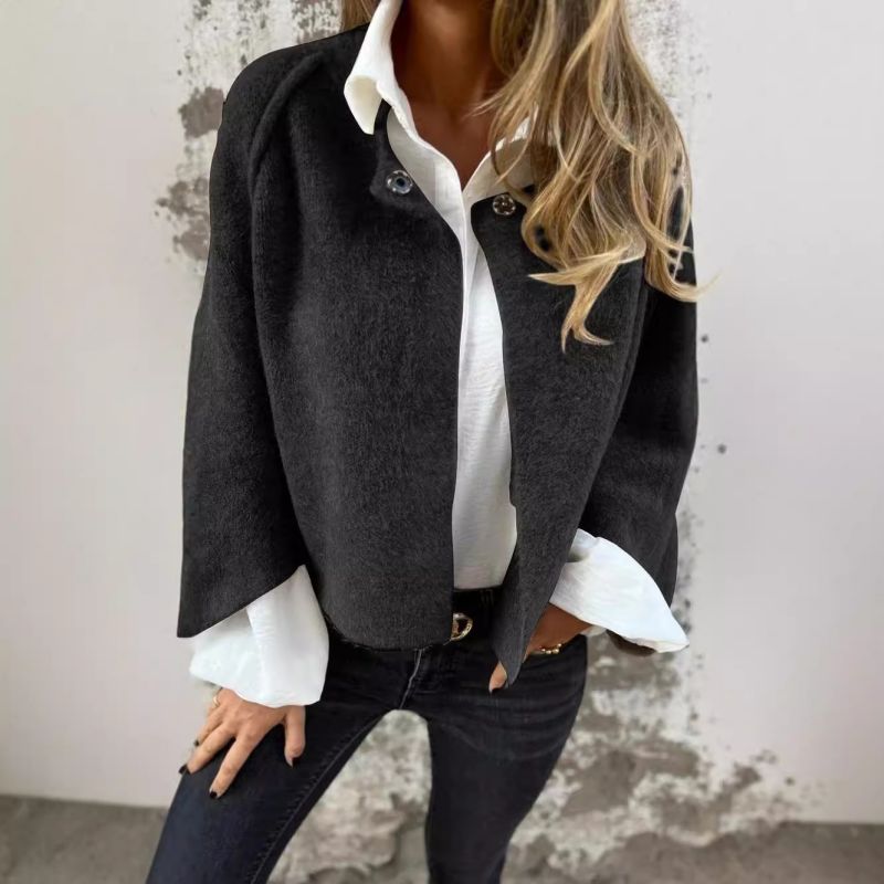 Isabella Manteau Femme – Short, Chic in Mixed Cashmere with Elegant Snap Buttons