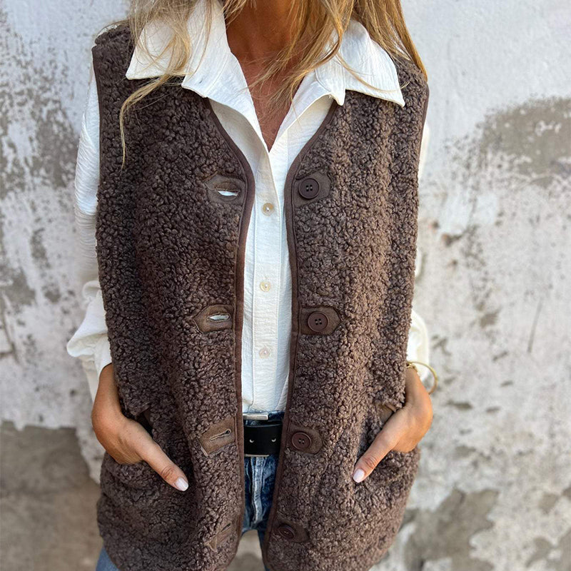 Julietta Women's Knit Vest – Sleeveless Buttoned Vest with Soft Fabric and Practical Pockets