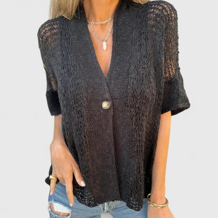Open Knit Knit Elegant Knitted Shirt – Breathable Fabric & Lightweight Feel