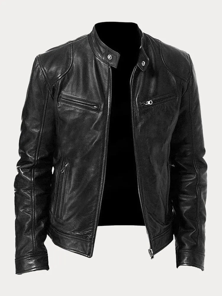 Dave Men's Biker Jacket – Trendy PU Leather with Classic Cut & Soft Cotton Lining
