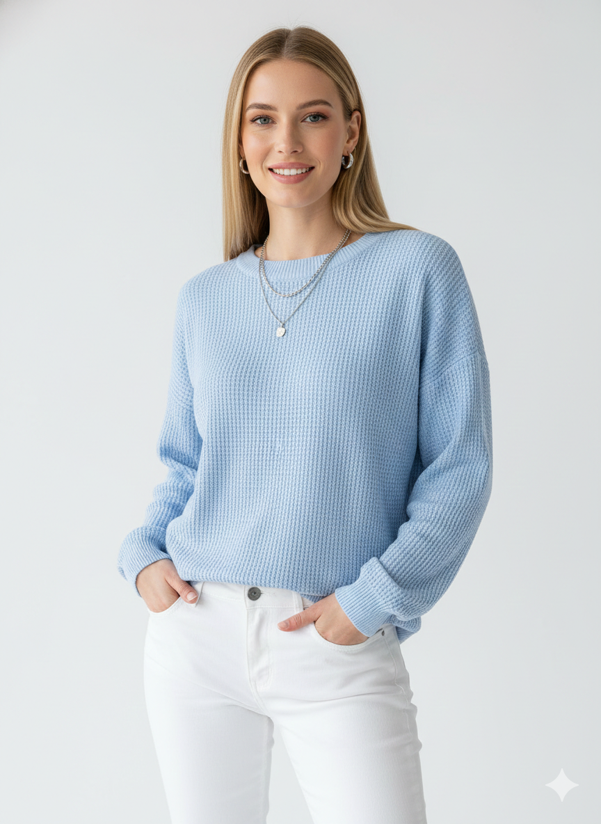 Dahlia Women's Waffle Knit Pullover – Oversized Fit, Soft Cotton & Comfortable Casual Style
