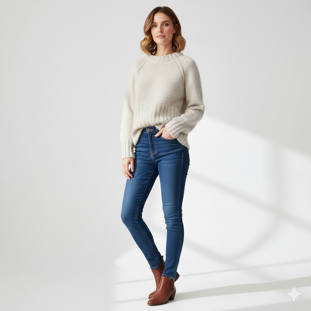 Aileen Women's Thick Knit Sweater – Relaxed Fit & Round Neck in Wool Blend