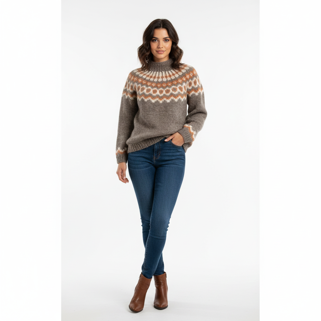 Yssa Icelandic Women's Pullover – 100% Mohair Knit Loose Fit with Nordic Pattern