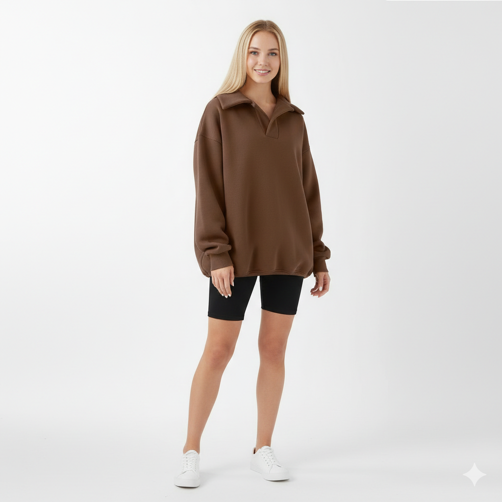 Gianna Women's Oversize V-Neck Hoodie – Modern Comfortable Fleece Sweatshirt