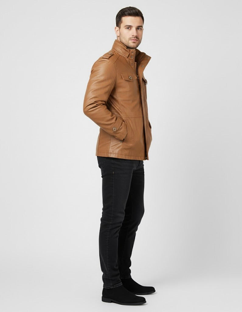 Zayko Men's Long Leather Coat – Comfortable Fit and Elegant Style for Winter