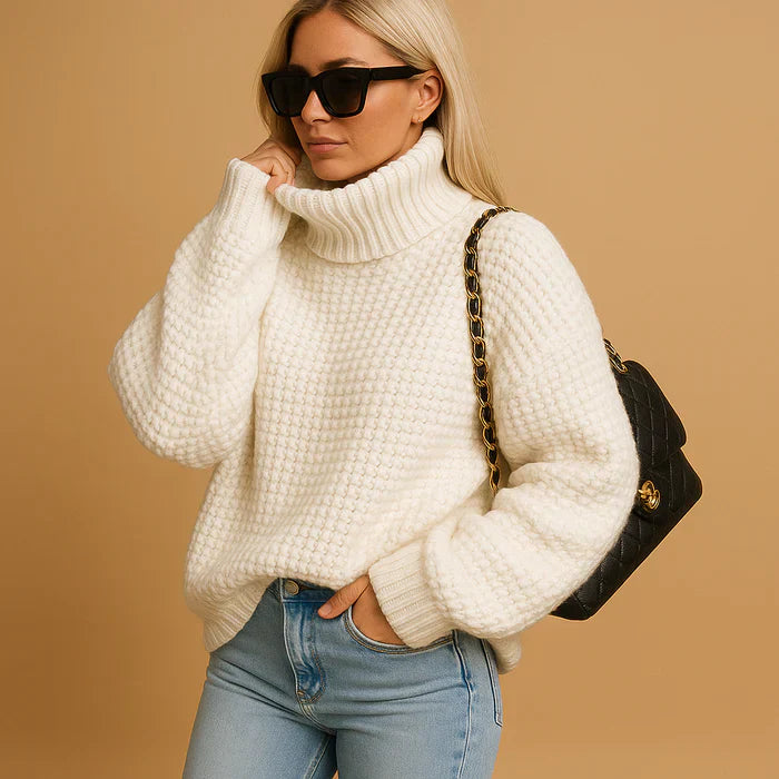Hyacinth Turtleneck Sweater Woman – Thick Casual Knit & Chic Neutral Color