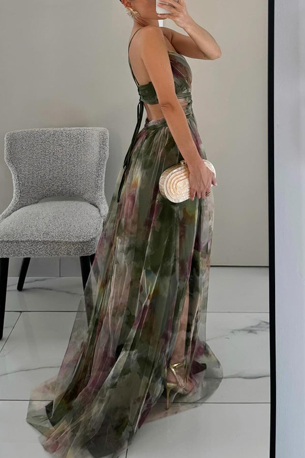 Women's V-Neck Floral Maxi Dress - Elegant Wedding Guest