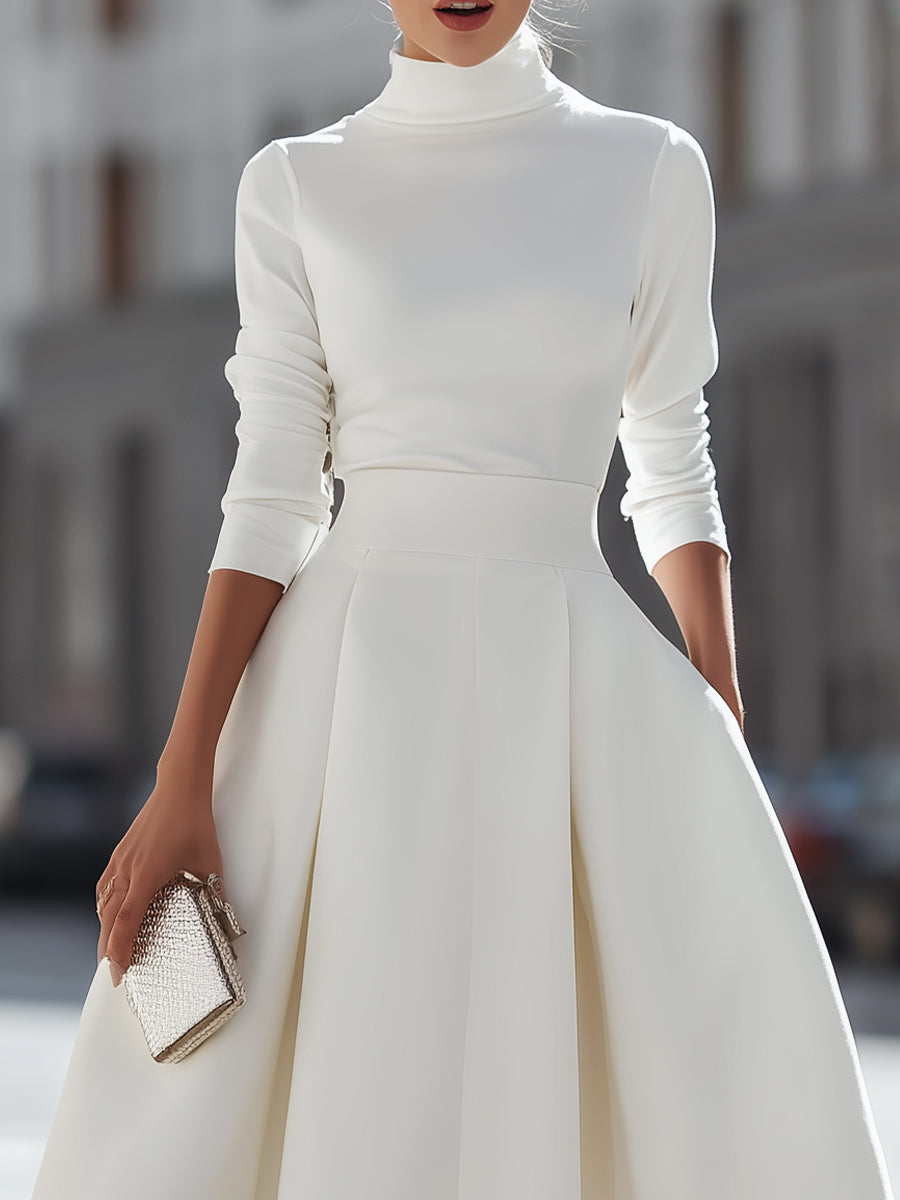 Long Sleeve High-Neck Top And Midi Skirt Two-Piece Set