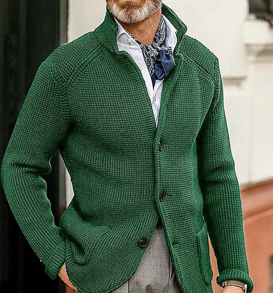 Edward Blazer Homme Vintage – Elegant Stand-up Collar, Long Sleeves & Timeless Style