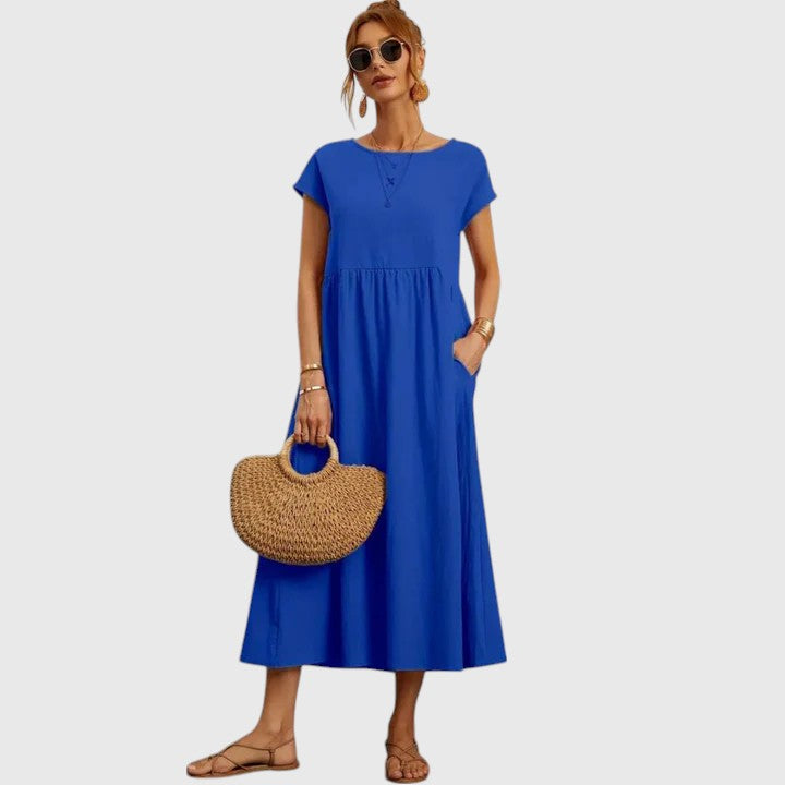 Short Sleeve Relaxed Fit Midi Dress – Breathable Fabric & Lightweight Feel