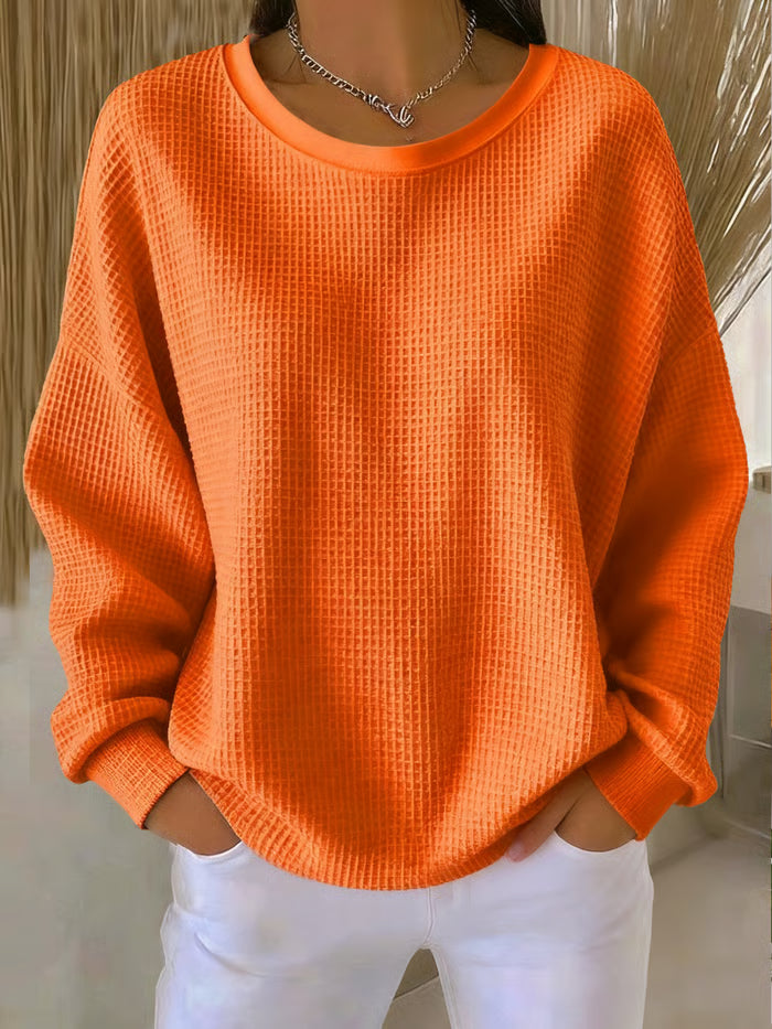 Dahlia Women's Waffle Knit Pullover – Oversized Fit, Soft Cotton & Comfortable Casual Style