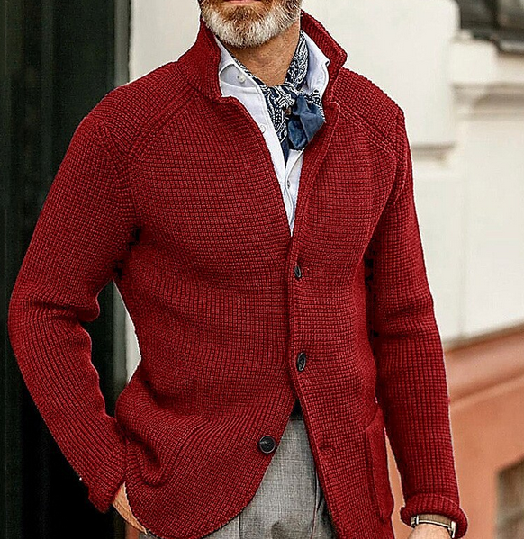 Edward Blazer Homme Vintage – Elegant Stand-up Collar, Long Sleeves & Timeless Style