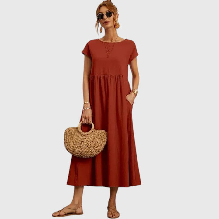 Short Sleeve Relaxed Fit Midi Dress – Breathable Fabric & Lightweight Feel