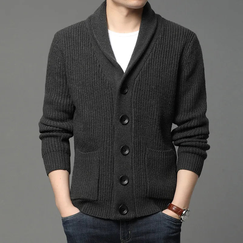 Men’s Shawl Collar Cardigan – Refined Ribbed Knit