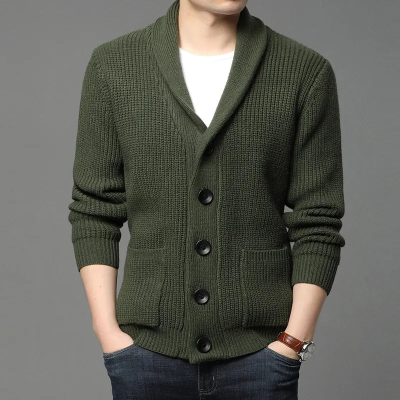Men’s Shawl Collar Cardigan – Refined Ribbed Knit