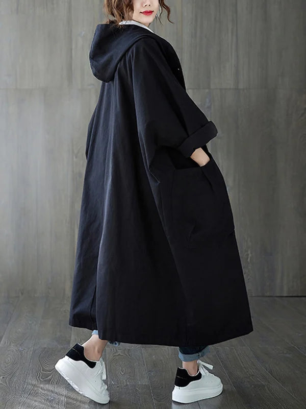 Selena Trenchcoat Femme – Long Jacket with Hood & Elegant Cut for Rainy Weather