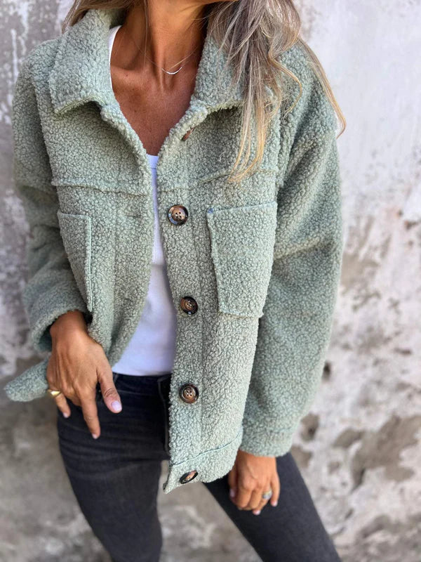 Scarlett Textured knit jacket for Women – Oversized fit with chest pockets and button closure
