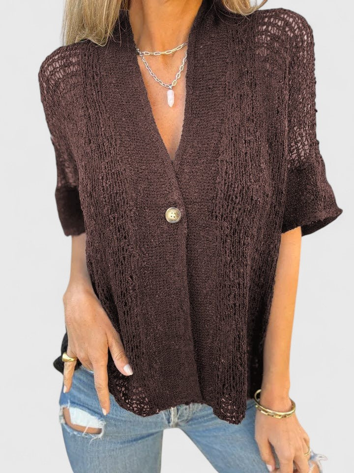 Open Knit Knit Elegant Knitted Shirt – Breathable Fabric & Lightweight Feel