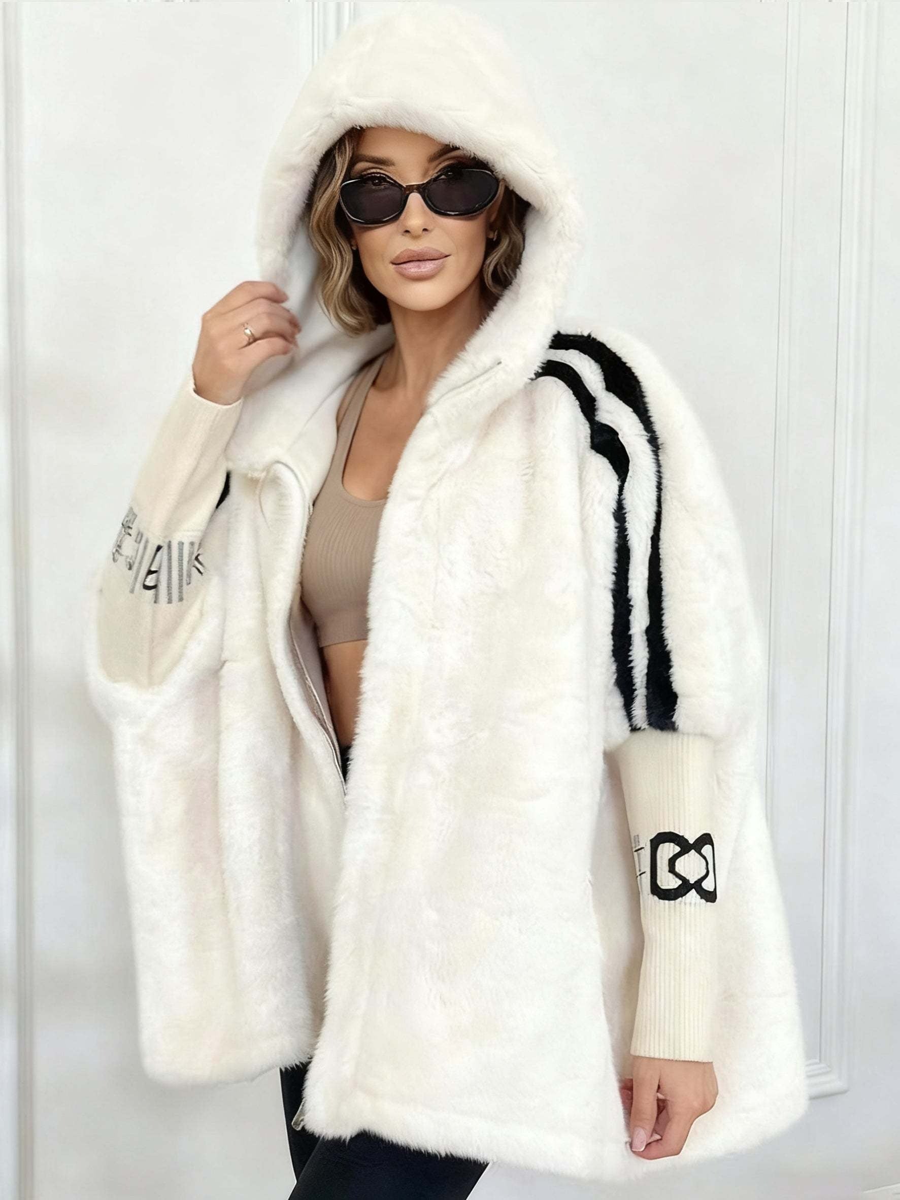 Serenity Women's Coat – Coat with Vertical Stripes with Hood & Front Closure