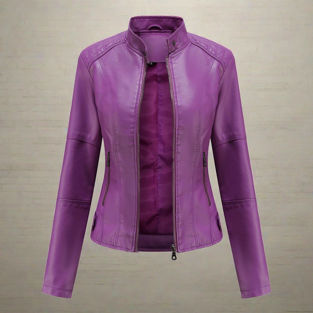 Diana Women's Leather Jacket – Elegant Regular Fit with Zipped Pockets & Zipper Closure