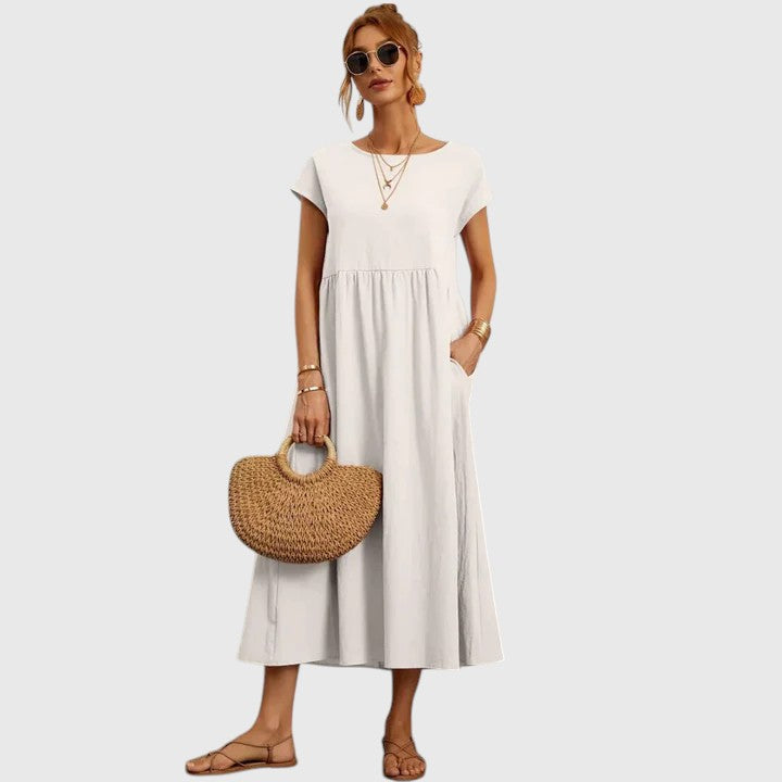 Short Sleeve Relaxed Fit Midi Dress – Breathable Fabric & Lightweight Feel