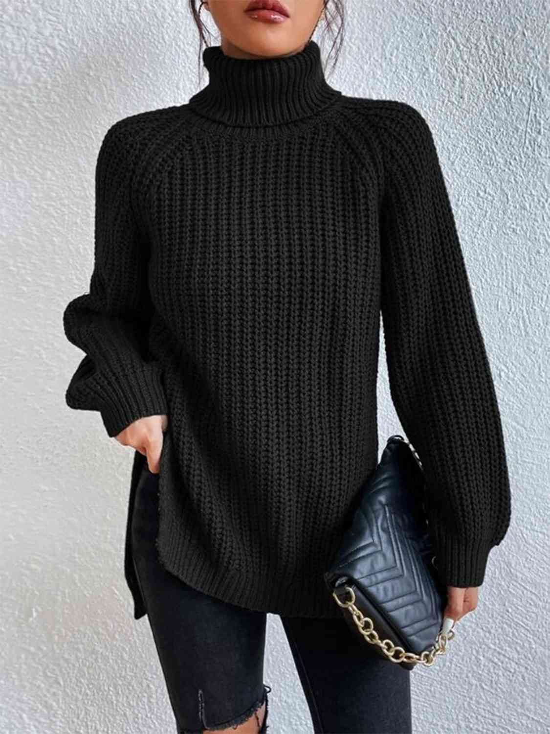 Angela Pull Woman – Ribbed Turtleneck Sweater with Chic Side Slit for Elegant Autumn/Winter