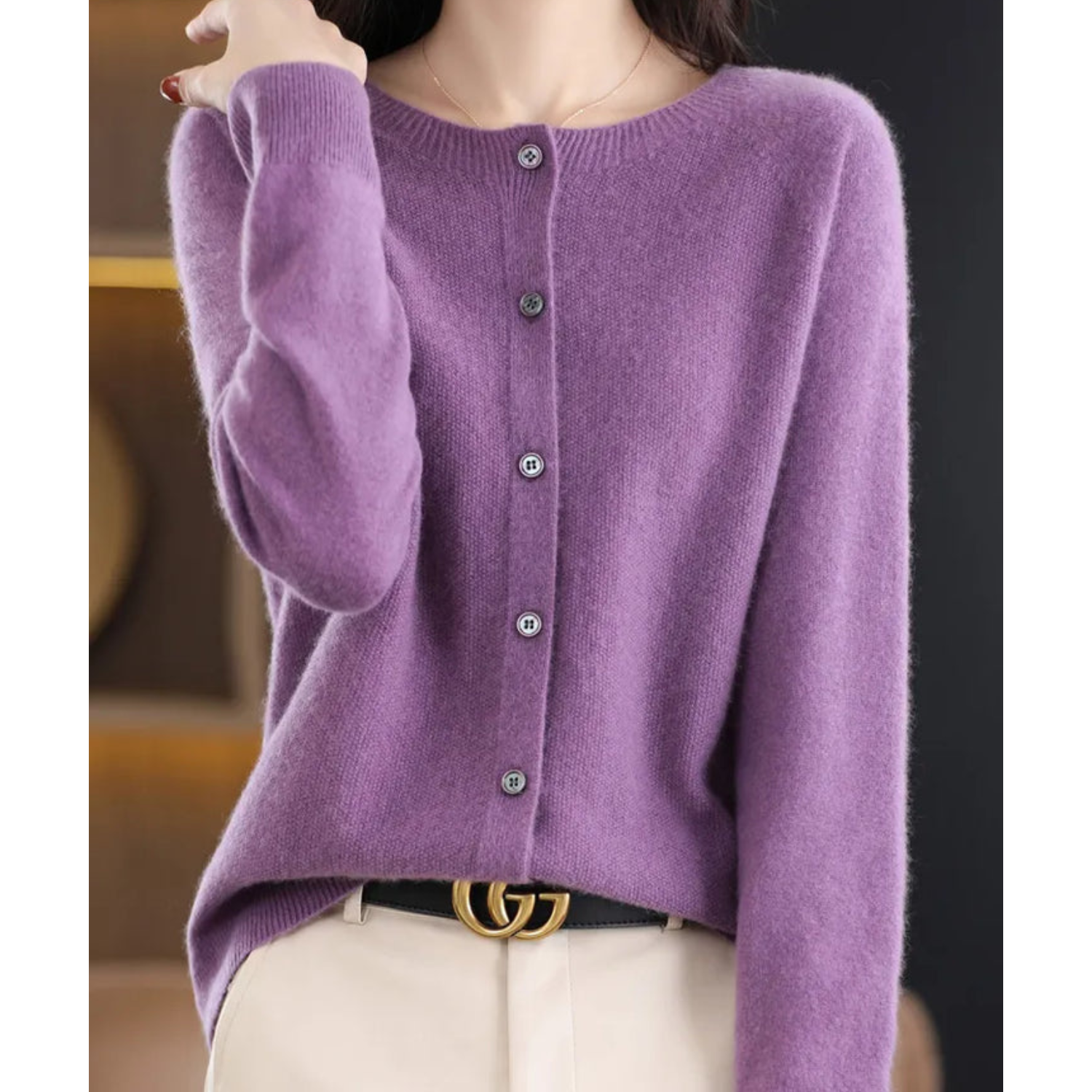 Mercy Cardigan Femme – Elegant Cardigan in Merino Wool & Soft Cashmere with Round Neck