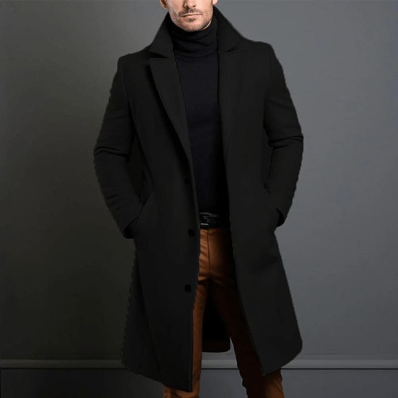 Edward Long Winter Coat for Men – Warm Insulated Trench Style Jacket with Classic and Elegant Cut