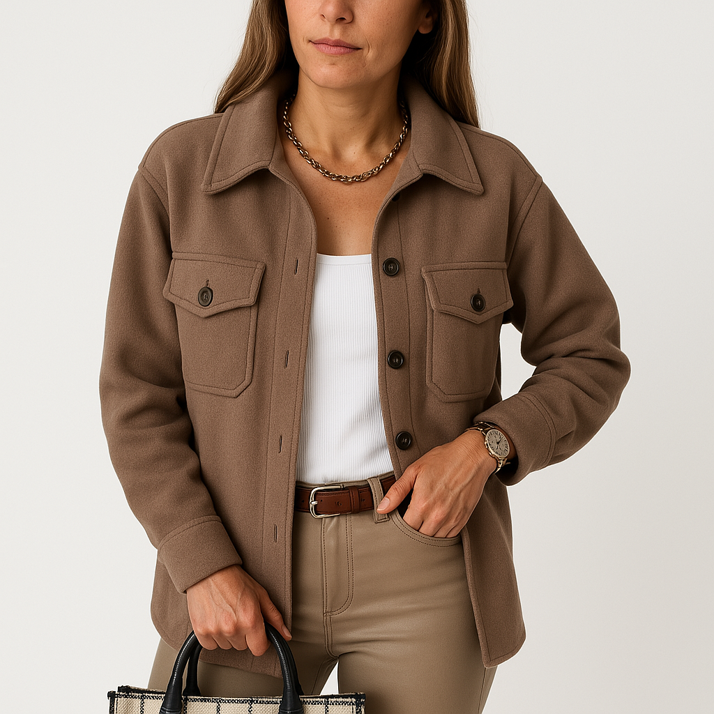 Kayleigh Women's Over Shirt – Beige Oversize with Straight Cut, Chic & Casual Style
