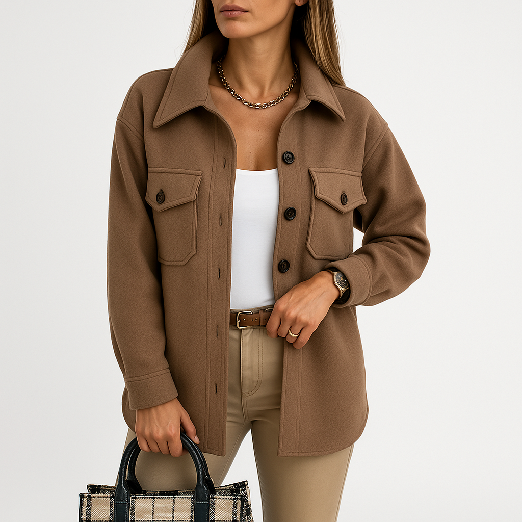 Kayleigh Women's Over Shirt – Beige Oversize with Straight Cut, Chic & Casual Style