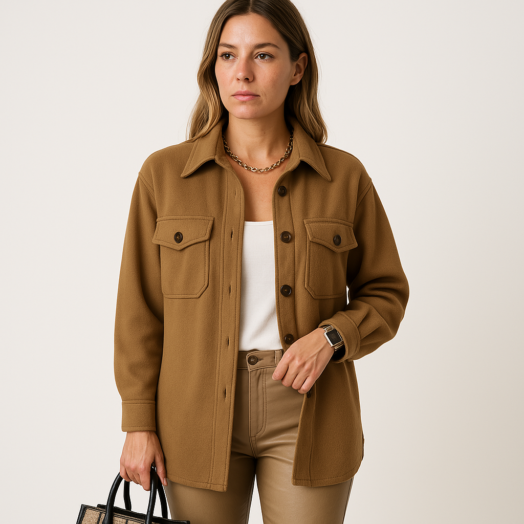 Kayleigh Women's Over Shirt – Beige Oversize with Straight Cut, Chic & Casual Style
