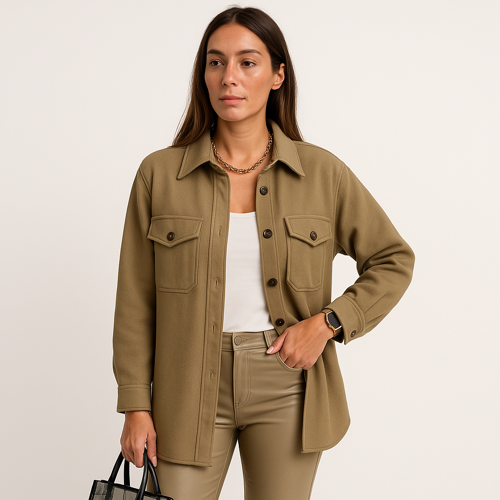 Kayleigh Women's Over Shirt – Beige Oversize with Straight Cut, Chic & Casual Style
