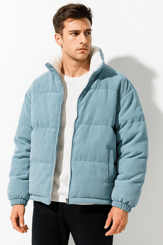 Daniel Men's Corduroy Jacket – Warm Fleece Lined with Zip & Stand-up Collar