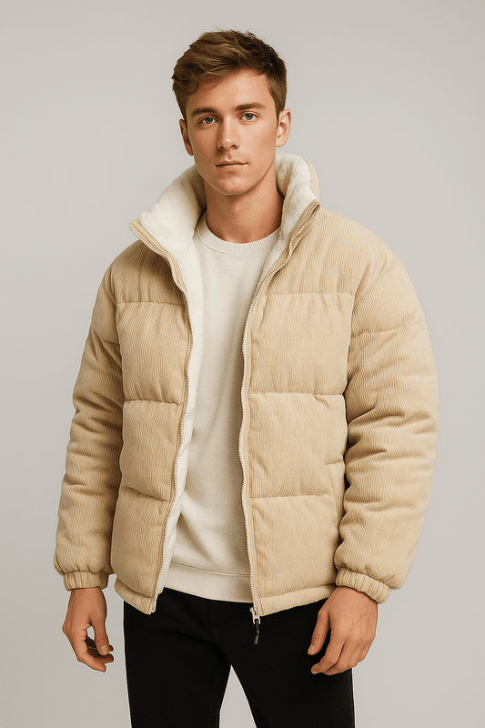 Daniel Men's Corduroy Jacket – Warm Fleece Lined with Zip & Stand-up Collar