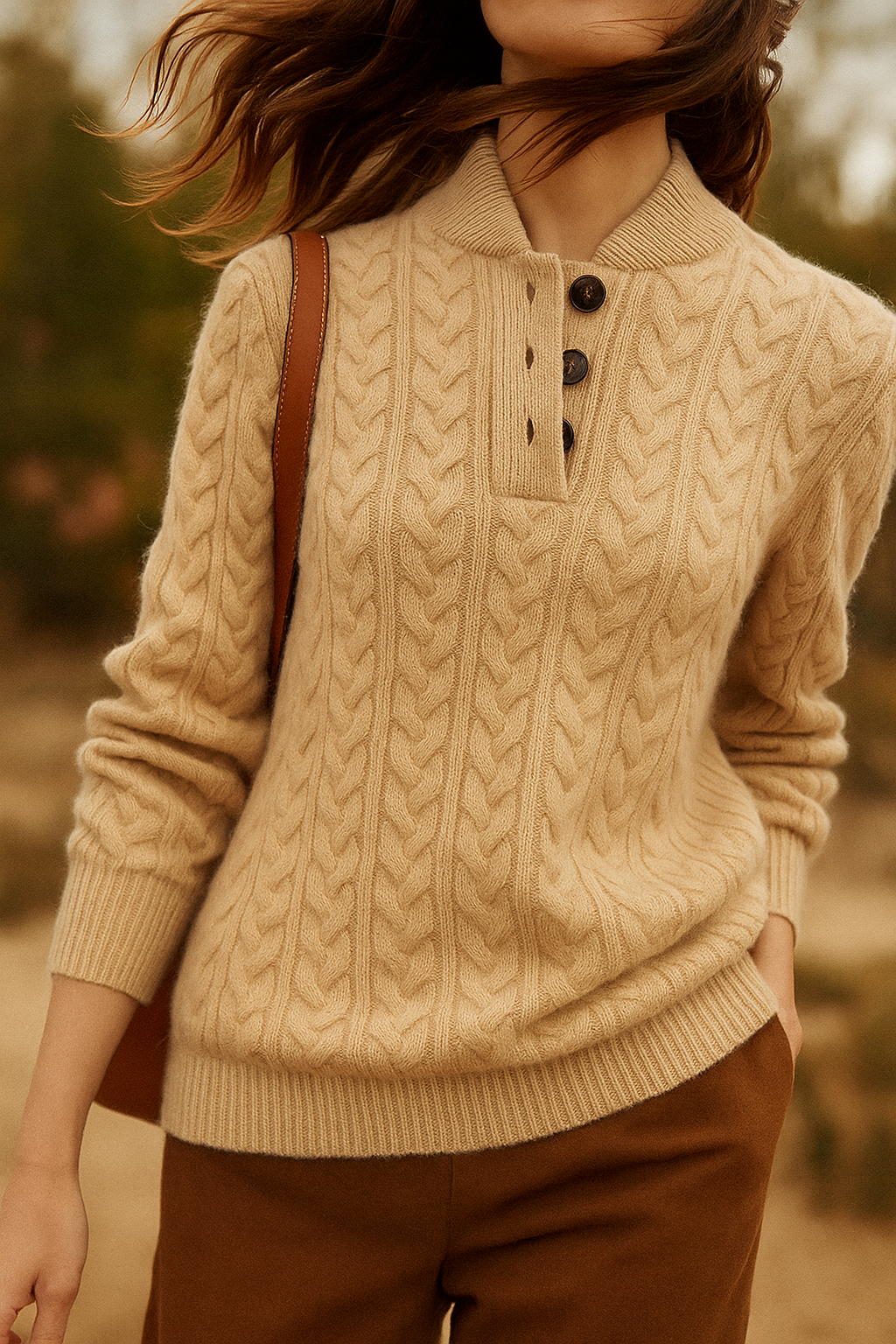 Sharmaine Women's Buttoned Sweater – Soft Cable Knit Sweater with Elegant Collar